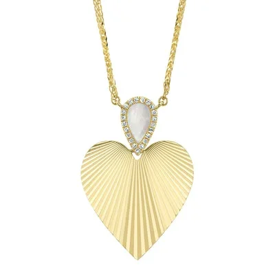 0.05CT DIAMOND & 0.23CT MOTHER OF PEARL RIBBED HEART CHOPIN CHAIN NECKLACE