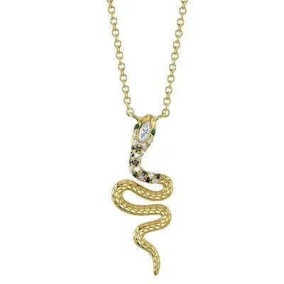 0.08CT BLACK & WHITE DIAMOND & 0.01CT EMERALD SNAKE NECKLACE