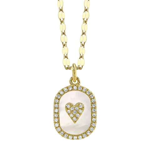 0.10CT DIAMOND & 0.87CT MOTHER OF PEARL OVAL PAVE HEART SPARKLE CHAIN NECKLACE