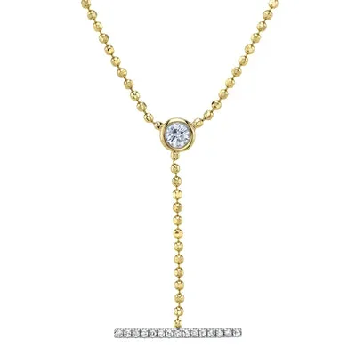 0.13CT DIAMOND BEZEL LARIAT FACETED BALL CHAIN NECKLACE