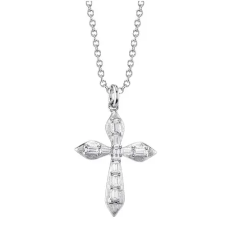 0.18CT DIAMOND BAGUETTE MATTE CROSS NECKLACE