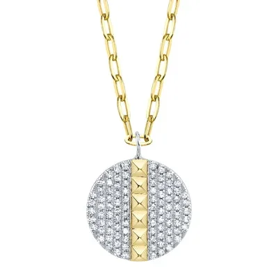 0.20CT DIAMOND PAVE CIRCLE PYRAMID PAPER CLIP LINK NECKLACE