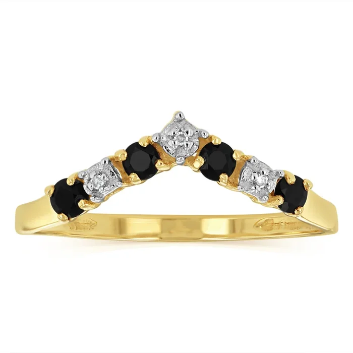 0.3 Carat Black Sapphire and Diamond Ring in 9ct Yellow Gold
