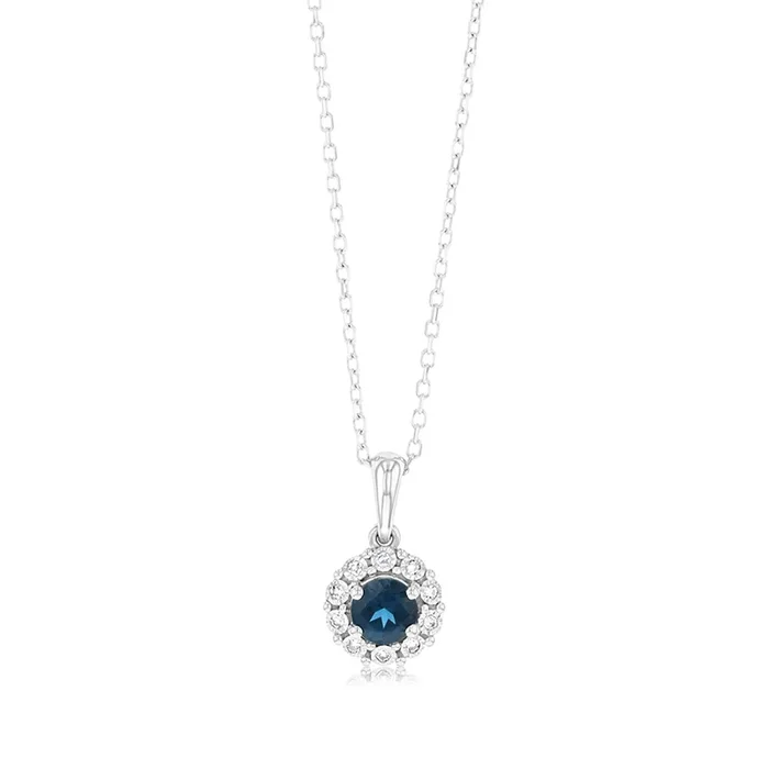 0.30 Carat London Blue Topaz and Diamond Pendant with 45cm Chain in 9ct White Gold