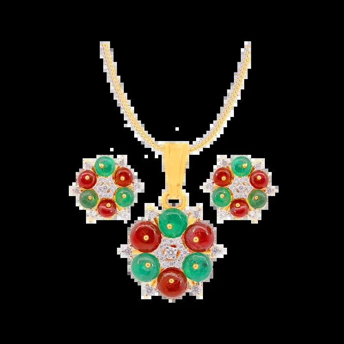 0.40Ct VVS/EF Diamond Pendant Set With Gemstones in 18K Gold