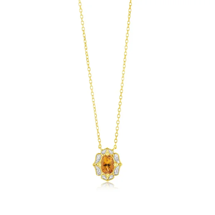 0.44 Carat Created Citrine Oval and Diamond Pendant in 9ct Yellow Gold