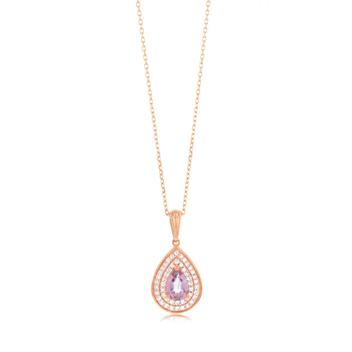 0.44 Carat Pink Topaz Pear and Diamond Pendant with 45cm Chain in 9ct Rose Gold