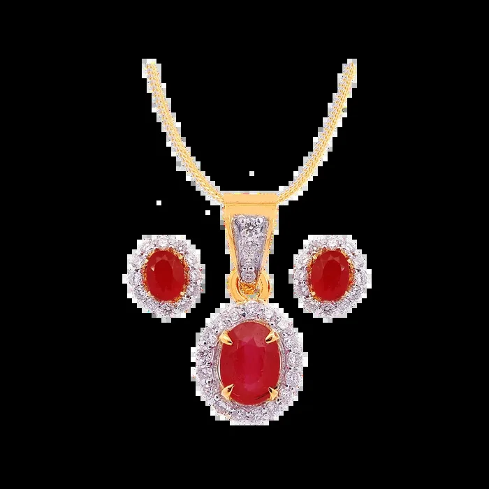 0.58Ct VS/GH Diamond Pendant Set With Ruby in 18K Gold