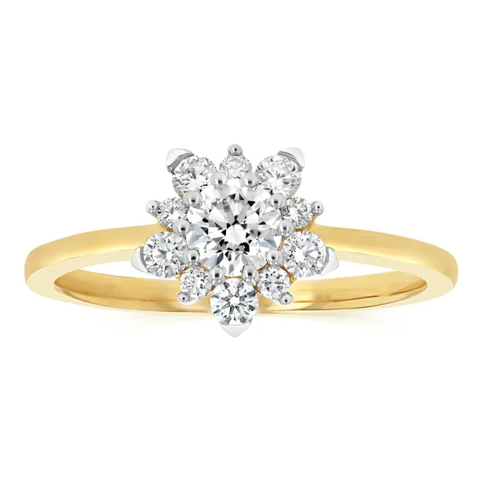 0.75 Carat Luminesce Lab Grown Diamond Flower Shaped Ring in 9ct Yellow Gold