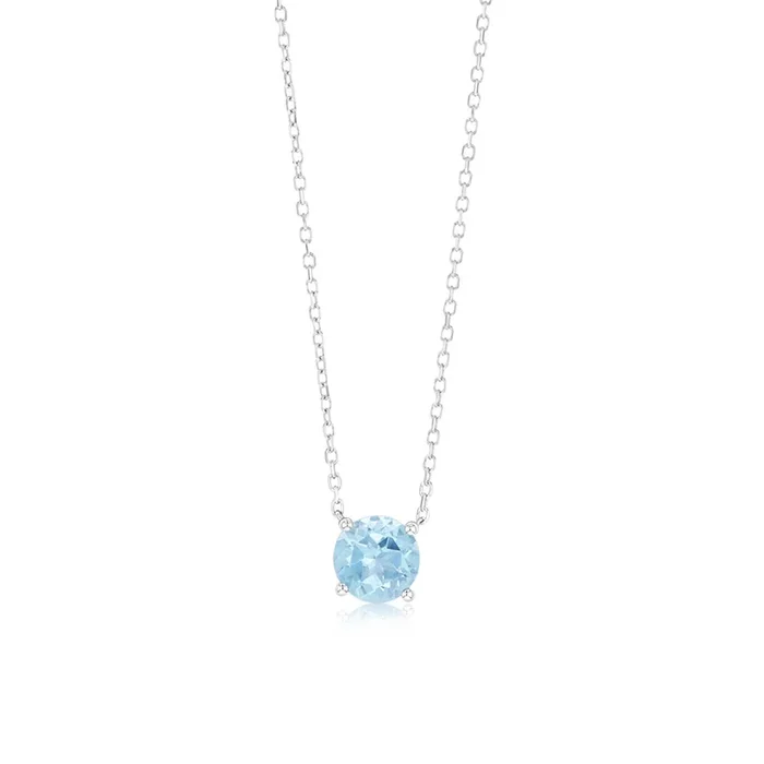 0.9 Carat Blue Topaz Pendant with 45cm Chain in 9ct White Gold