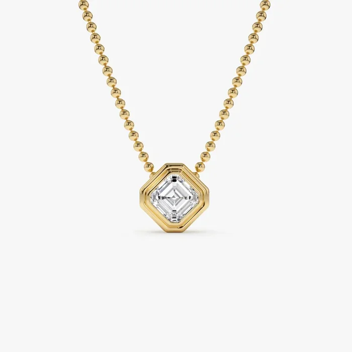 1.00 Ctw 14k Gold Asscher Cut Lab Grown Diamond Beaded Necklace – Juna