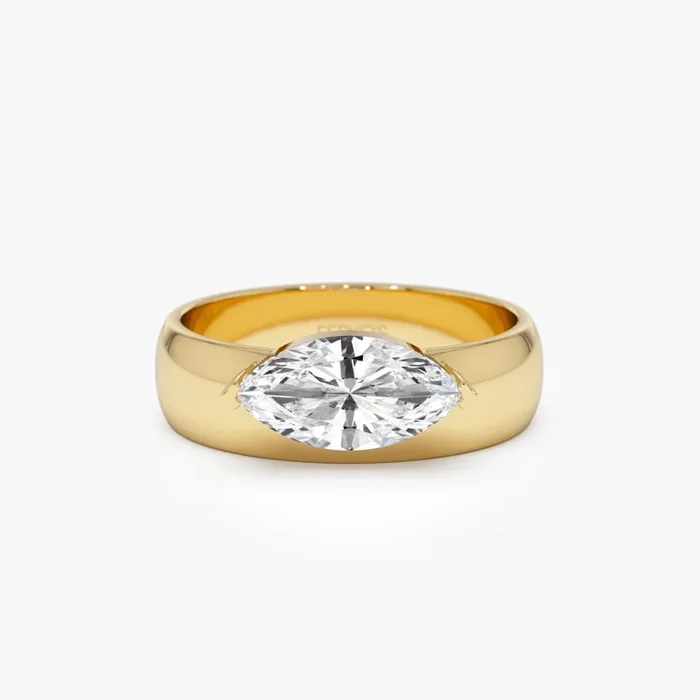 1.00 Ctw 14k Lab Grown Marquise Shaped Diamond Solitaire Ring with Wide Band – Solara