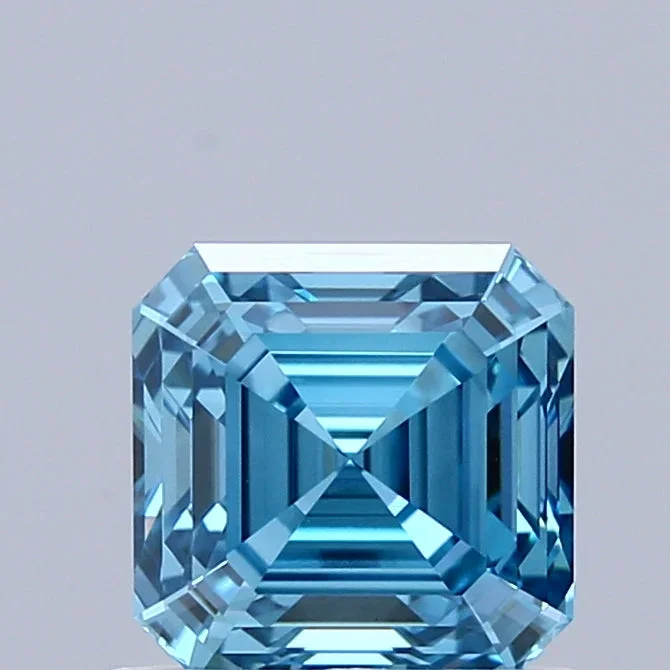 1.03 Carat Asscher Shaped, Ideal Cut, FANCY VIVID BLUE Color, VVS2 Clarity, IGI Certified Lab Grown Diamond