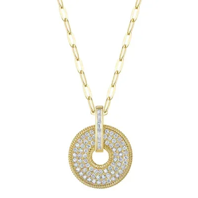 1.03CT DIAMOND BAGUETTE PAVE CIRCLE PAPER CLIP LINK NECKLACE