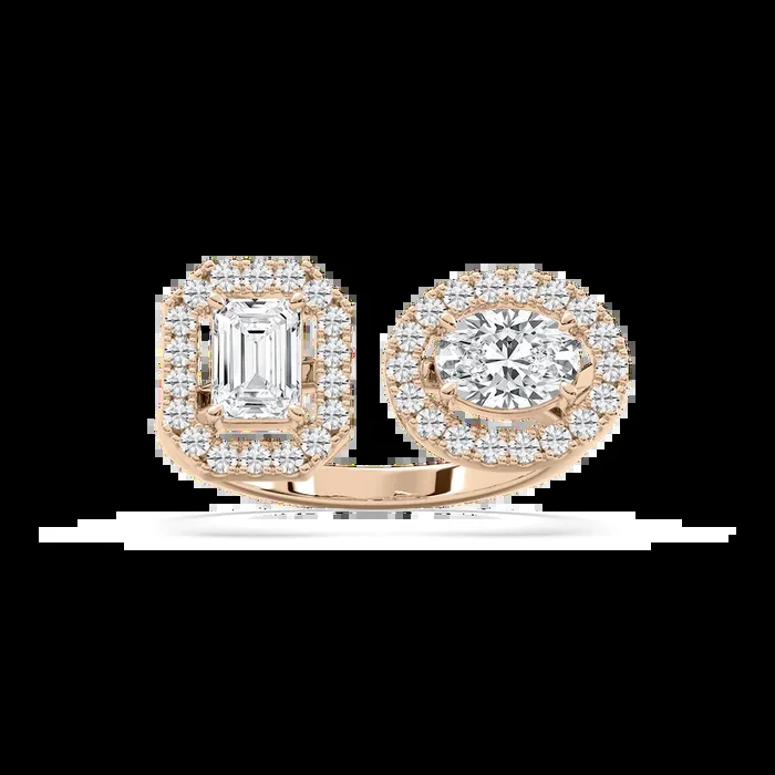1 ⅓ ctw Emerald, Oval and Round Lab Grown Diamond Halo Toi et Moi Ring