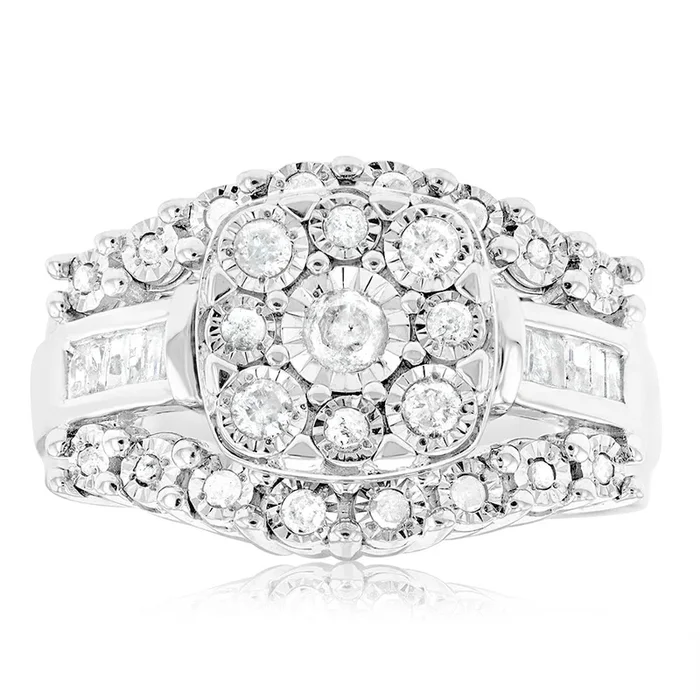 1/2 Carat Diamond Dress Ring with 37 Diamonds in Sterling Silver