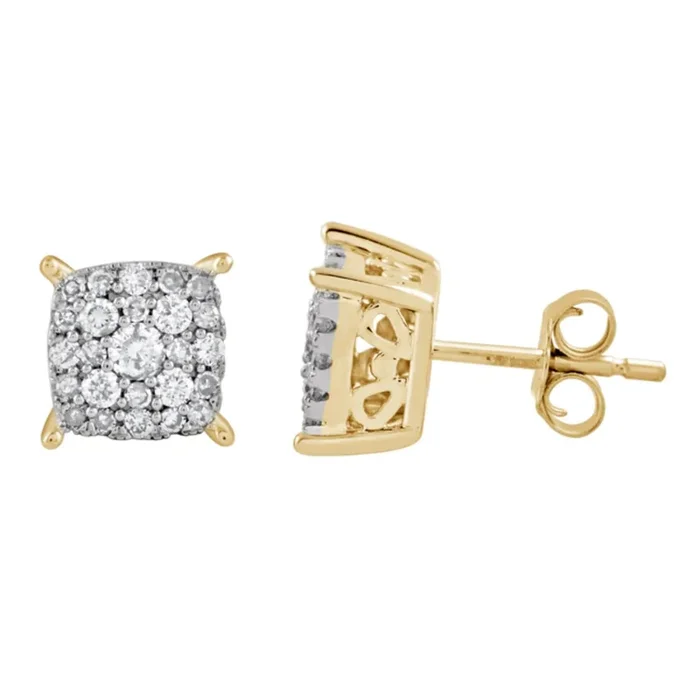 1/2 CTW Natural Diamond Cluster Stud Earrings in 10KT Yellow Gold