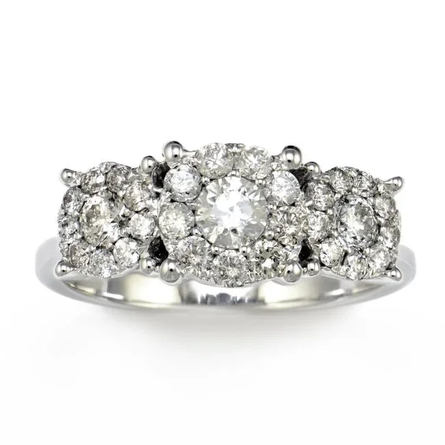 1/2 CTW Natural Diamond Three Stone Cluster Ring in 14KT White Gold