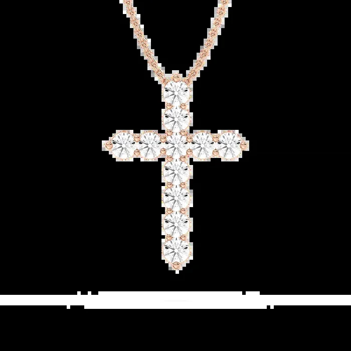 1/2 ctw Round Lab Grown Diamond Shared Prong Cross Pendant – 18 Inches