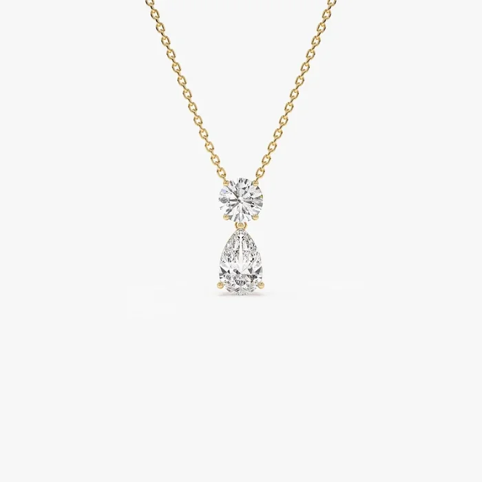 1.25 ctw 14K Basket Setting Pear Shape & Round Cut Lab Grown Diamond Necklace – Lila