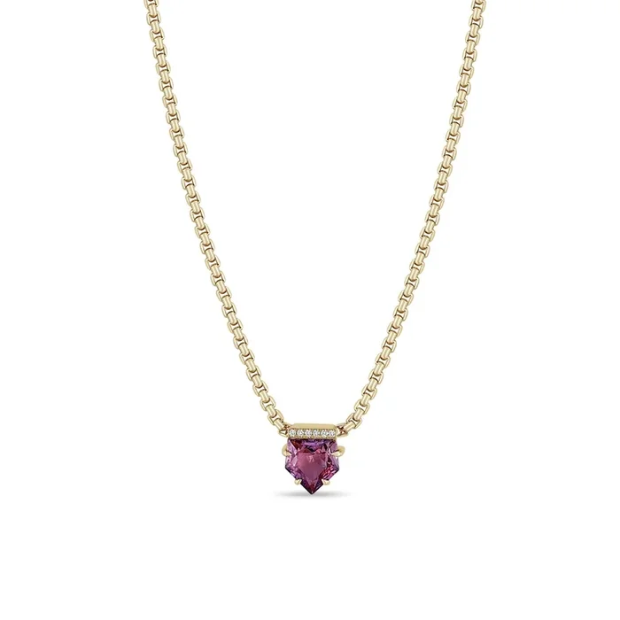 1.29 ctw Shield Pink Sapphire & Pavé Diamond Box Chain Necklace