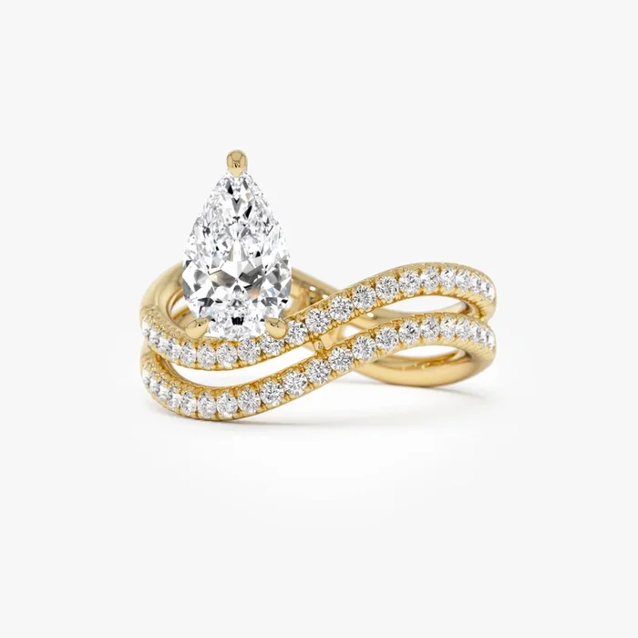 1.35 Ctw 14k Pear Shaped Lab Grown Twisted Pave Band Diamond Engagement Ring – Ivana