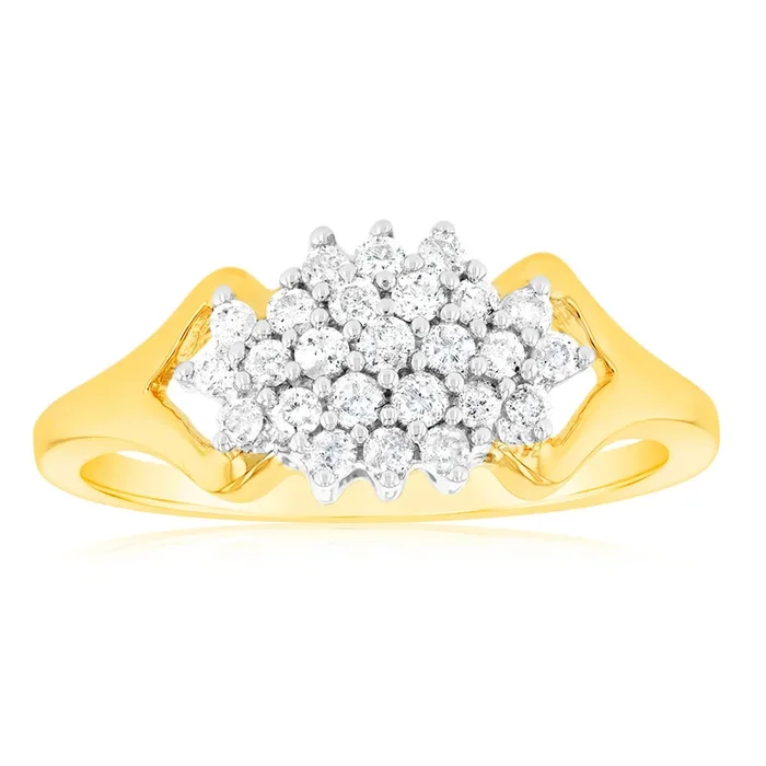1/4 Carat Diamond Cluster Ring in 9ct Yellow Gold