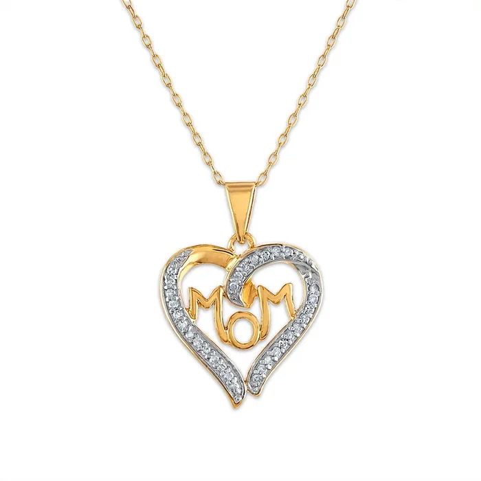 1/4 CTW Natural Diamond Mom Pendant in Yellow Gold Plated Sterling Silver