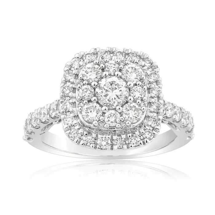 1.40 Carat Diamond Cushion Shape Ring in 10ct White Gold