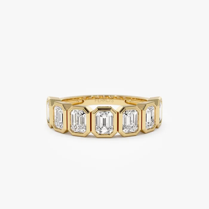 1.45 ctw 14k Bezel Setting Seven Stone Emerald Cut Lab Grown Diamond Wedding Ring – Zoey