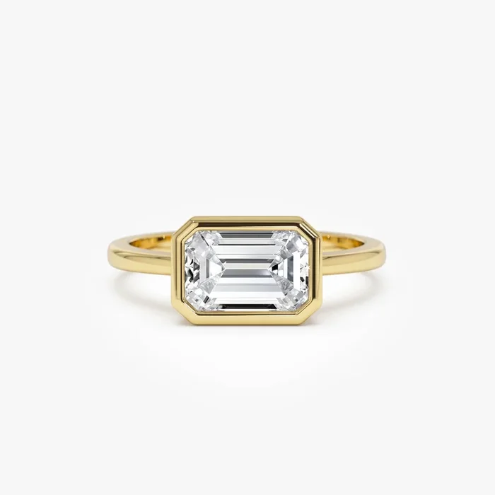 1.50 Ctw East West Emerald Cut Lab Grown Bezel Setting Modern Engagement Ring – Dahlia