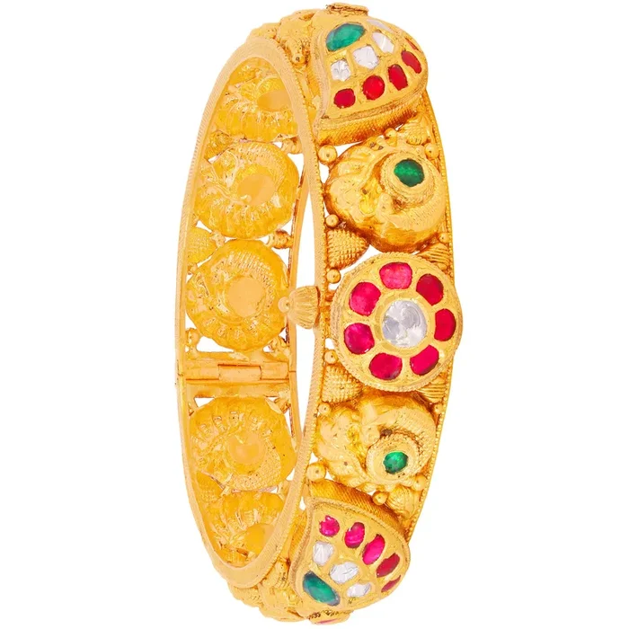 1.50Ct Rose Cut Diamond Antique Openable Kara With Gemstones in 22K Gold