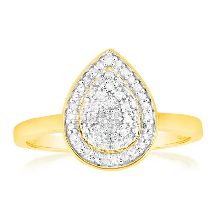 1/5Carat Pear Shaped Diamond Ring in 9ct Yellow Gold