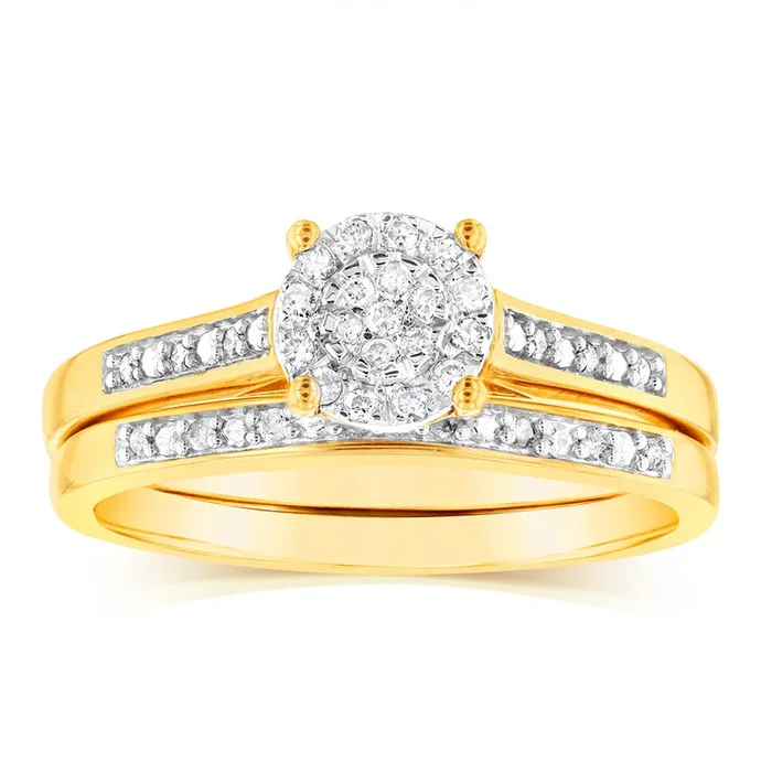 1/6 Carat Diamond 2 Ring Bridal Set in Gold Plated Sterling Silver