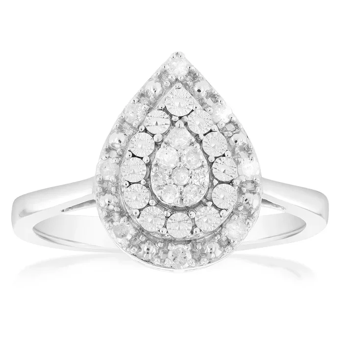 1/6 Carat Diamond Pear Shaped Ring in Sterling Silver