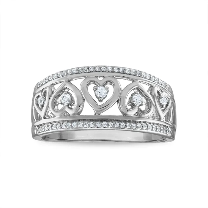 1/6 CTW Natural Diamond Heart Ring in Rhodium Plated Sterling Silver