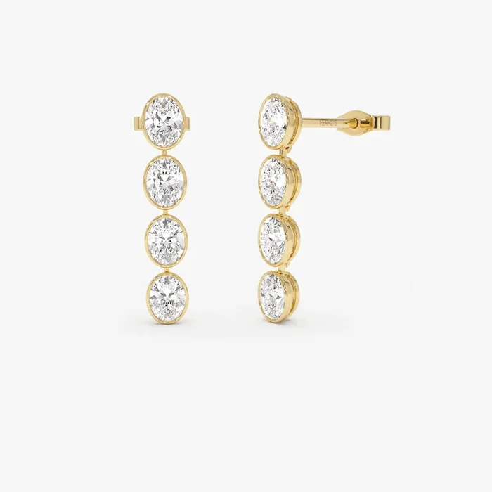 1.60 Ctw 14k Bezel Setting Oval Shape Lab Grown Diamond Dangling Stud Earrings – Bia