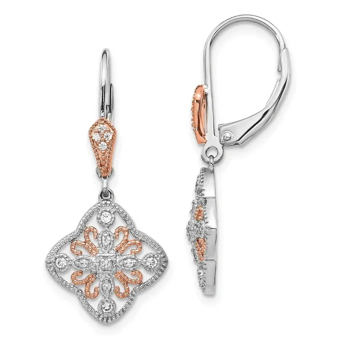 1/8 CTW Natural Diamond Leverback Earrings in 14KT White and Rose Gold