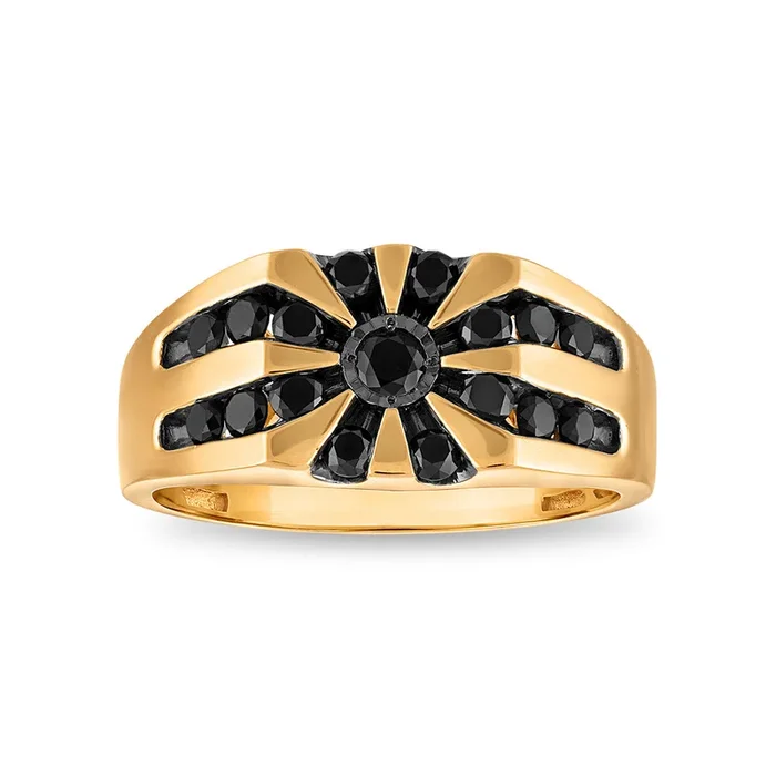 1 CTW Natural Black Diamond Ring in 10KT Yellow Gold
