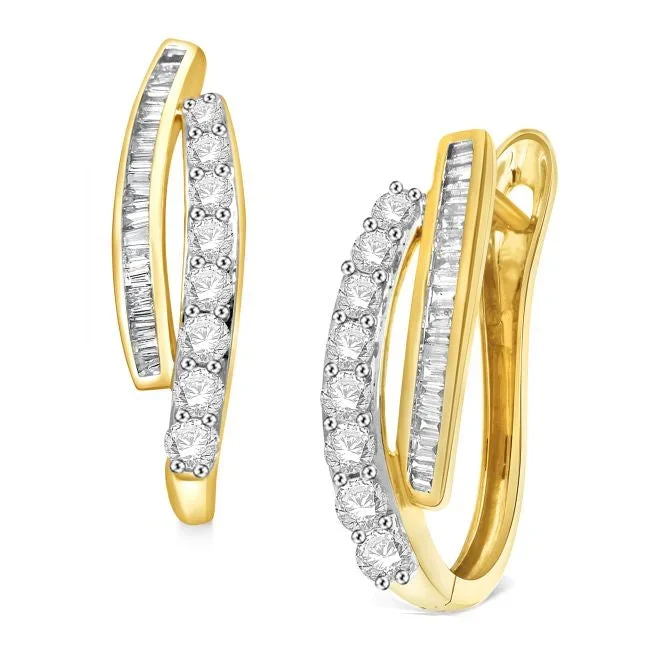 1 CTW Natural Diamond Hoop Earrings in 10KT Yellow Gold