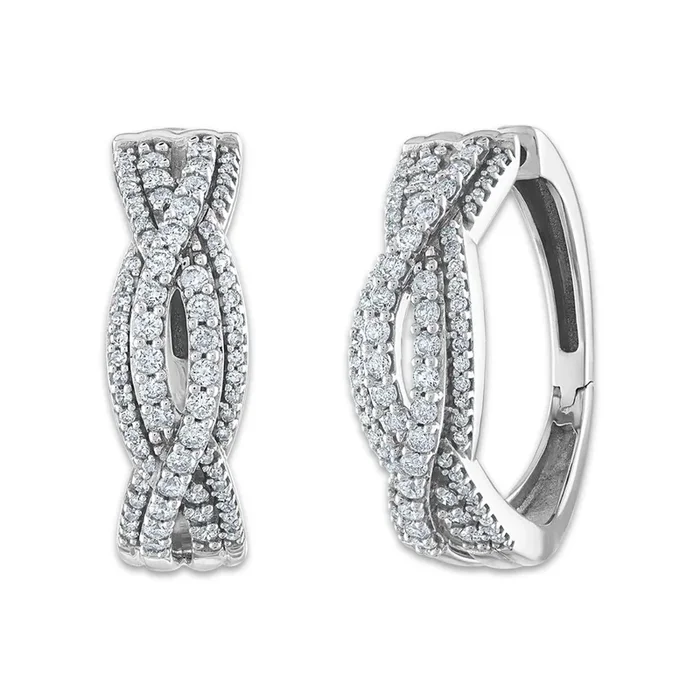 1 CTW Natural Diamond Twist Hoop Earrings in 10KT White Gold