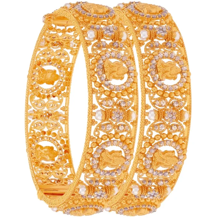 10.17Ct Rose Cut Diamond Set Of 2Pcs Bangles With Pearl in 22K Gold