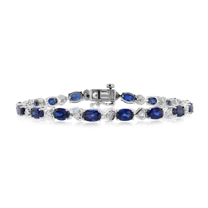10.20 Carats Created Sapphire & Diamond Bracelet in Sterling Silver