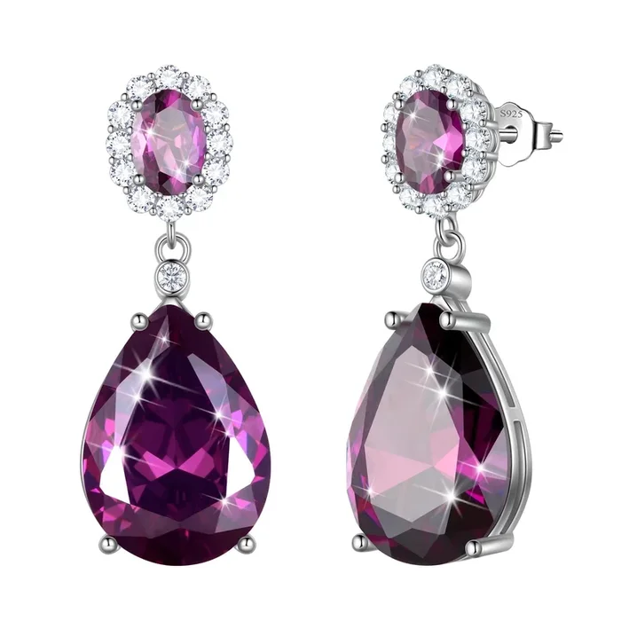 10 Karat baumelnde Tropfenohrringe, Damen, Geburtsstein Februar, Amethyst, Lila, 925er Sterlingsilber, Schmuck, Geburtstagsgeschenk, Valentinstagsgeschenk