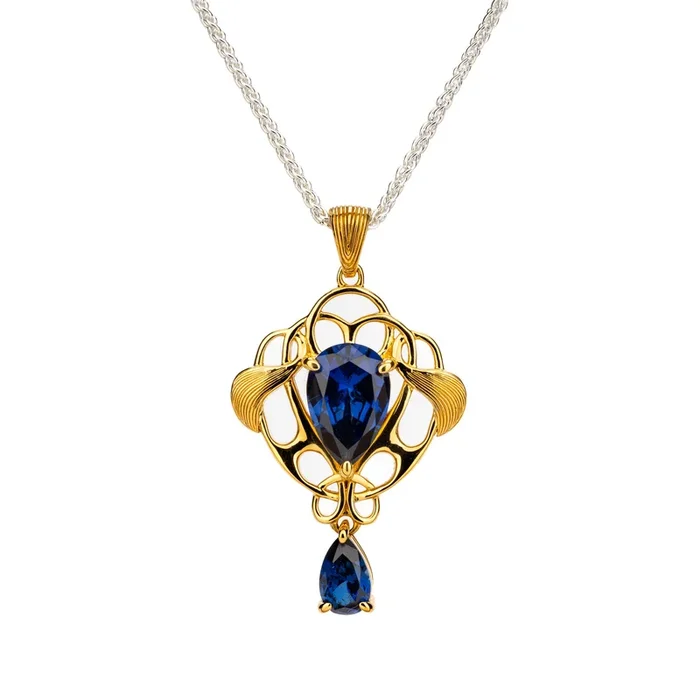 10k Gold and Lab Grown Blue Sapphire Alchemy Pendant