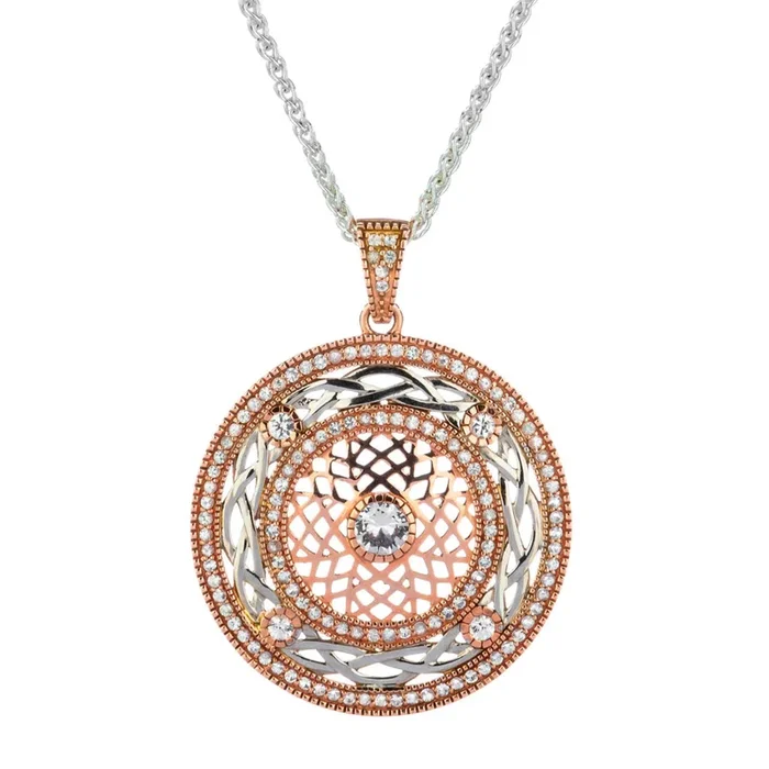 10k Rose and White Gold with White Sapphire Brave Heart Pendant
