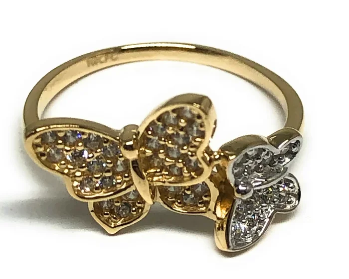10k Solid Gold 2-Tone CZ Butterfly Ring (FC 57)
