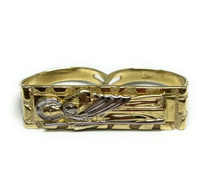 10k Solid Gold 2-Tone TWO FINGER Saan Judas Saaint Jude Nugget Ring (9.6g)