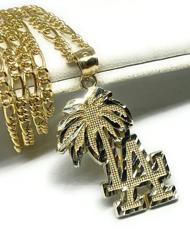 10k Solid Gold “LA” (Los Angeles) Palm Tree Pendant Necklace