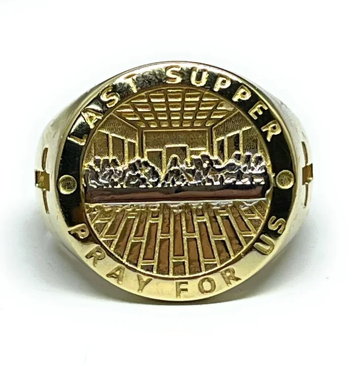 10k Solid Gold Classic 2-Tone Round Last Supper Ring (7.5g)